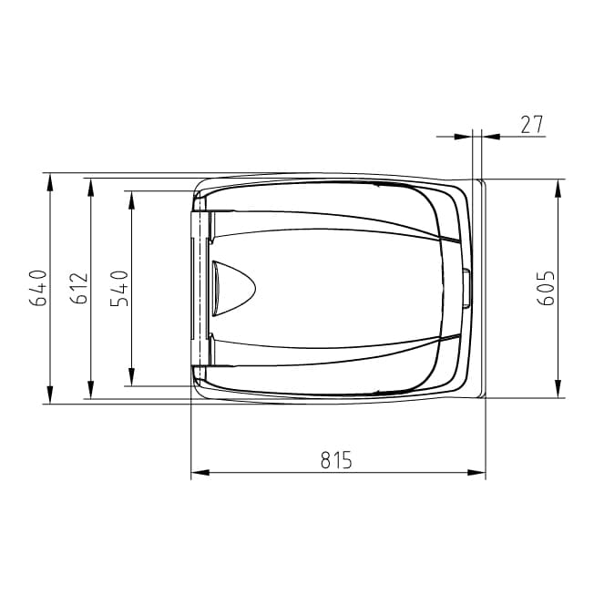 Croquis dimensional del contenedor de 360 litros en vista superior