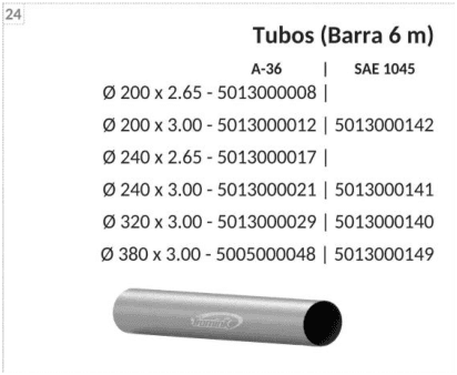 Tubos barra 6 m