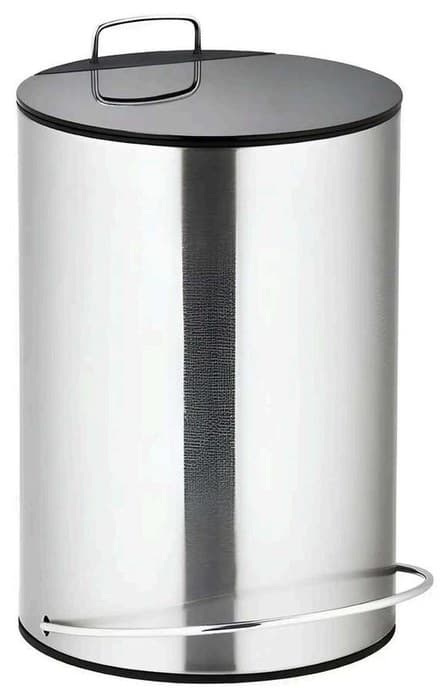 Papelera de acero inoxidable de 13 litros con tapa negra y pedal