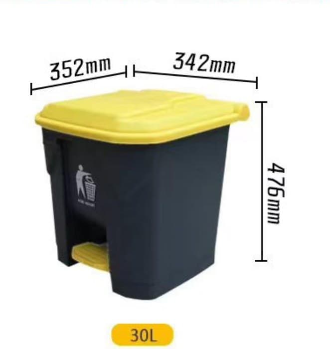 Papelera PP de 30 litros con pedal y tapa amarilla