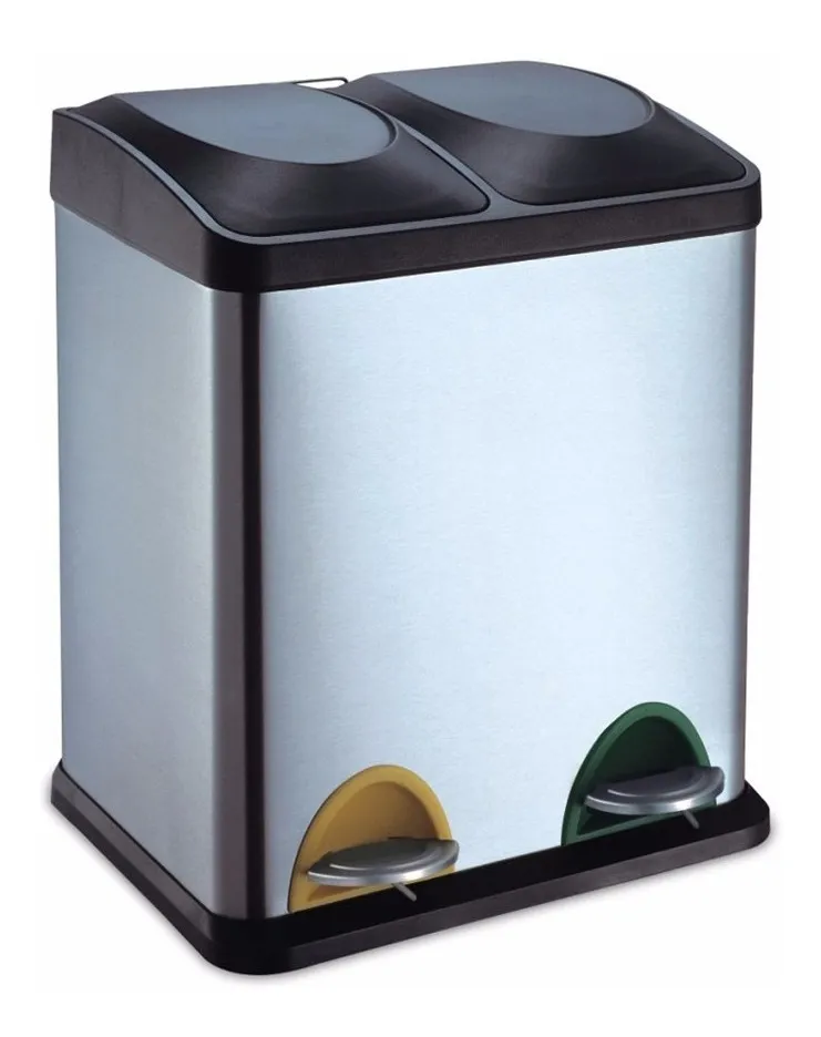 Papelera, acero, selectiva, CD, 30L, c/pedal