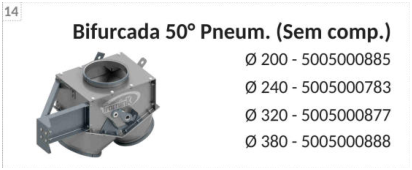Imagen de catálogo de Bifurcación neumática 50° sin comp.