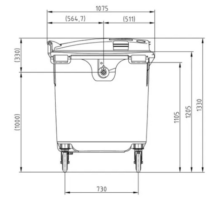 Detalle lateral de contenedor de 1100 litros