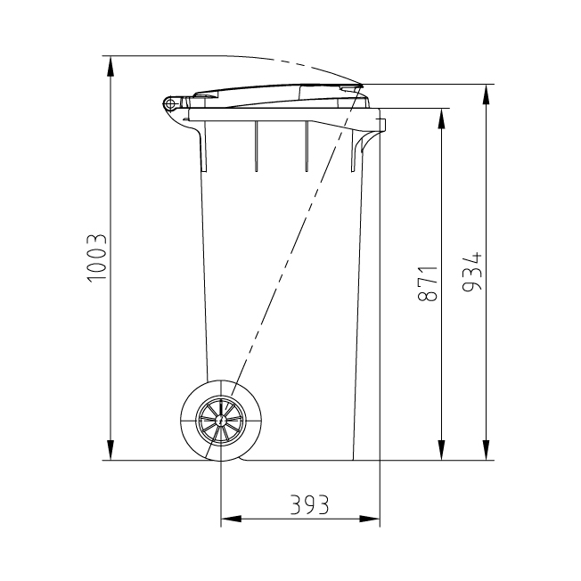 Detalle frontal de contenedor de 120 litros