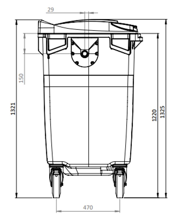 Detalle lateral de contenedor de 770 litros